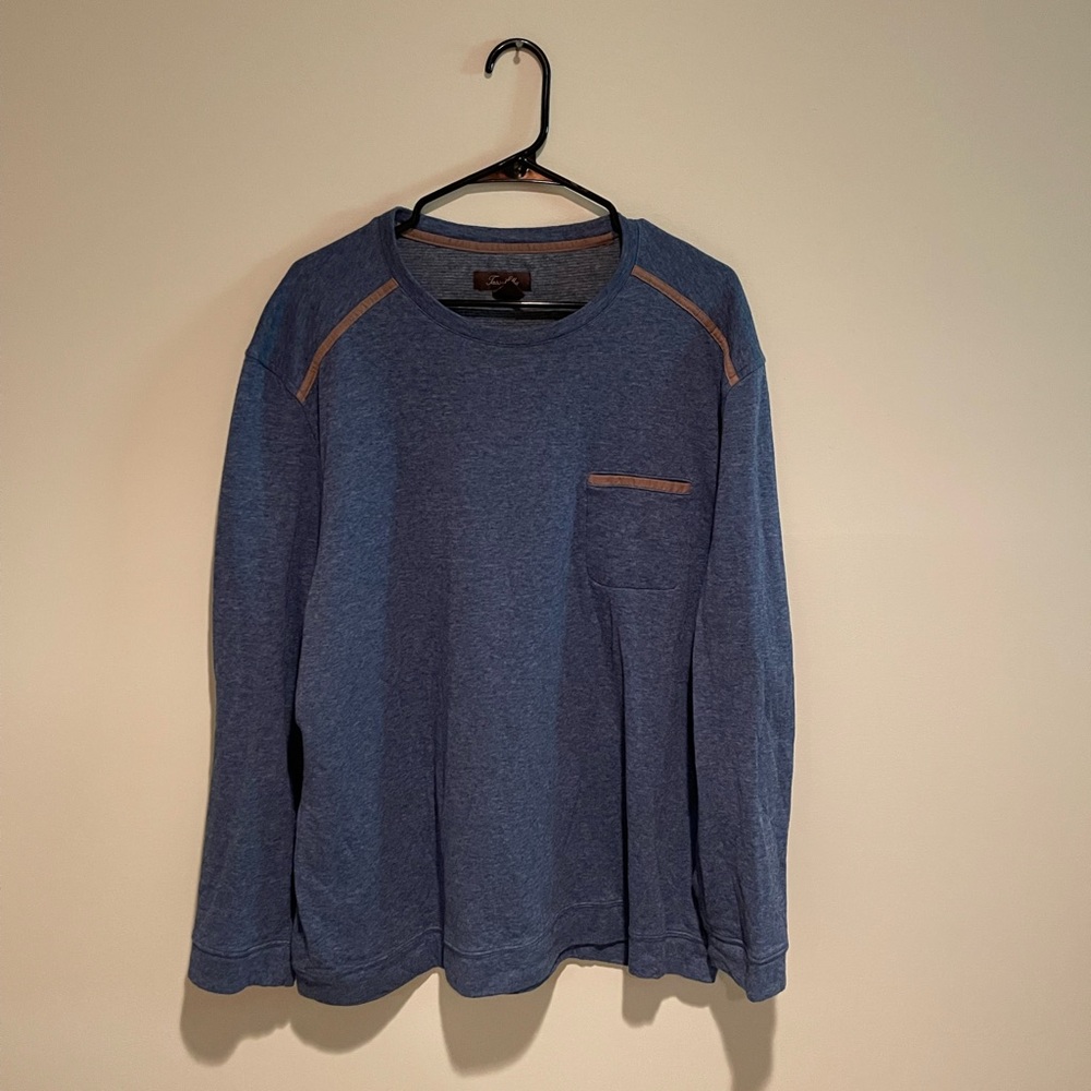 Tasso Elba Blue Long Sleeve Tee with Contrast Stitching